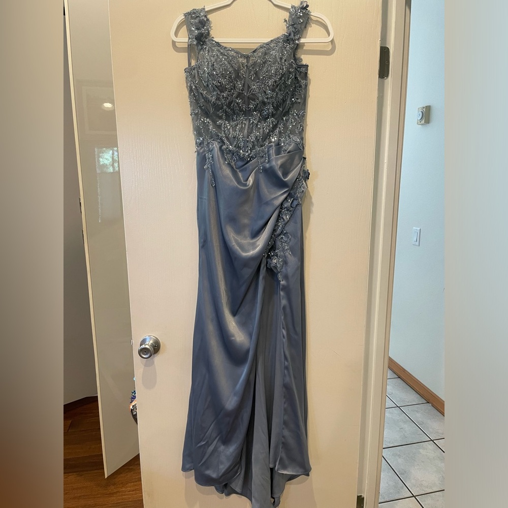 Elegante long dress, blue, corset top, size M